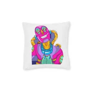 Colorful Robot Square Pillow Pink Back