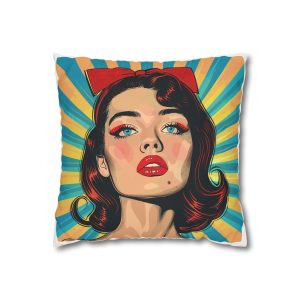 Vintage Pop Art Girl Square Poly Canvas Pillowcase