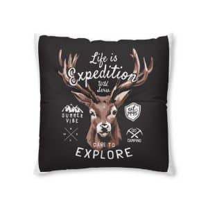 Expedition Slogan With Moose Head Badges Black Background Tufted Floor Pillow Square