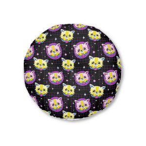 Hand Drawn Kitschy Pattern Tufted Floor Pillow Round