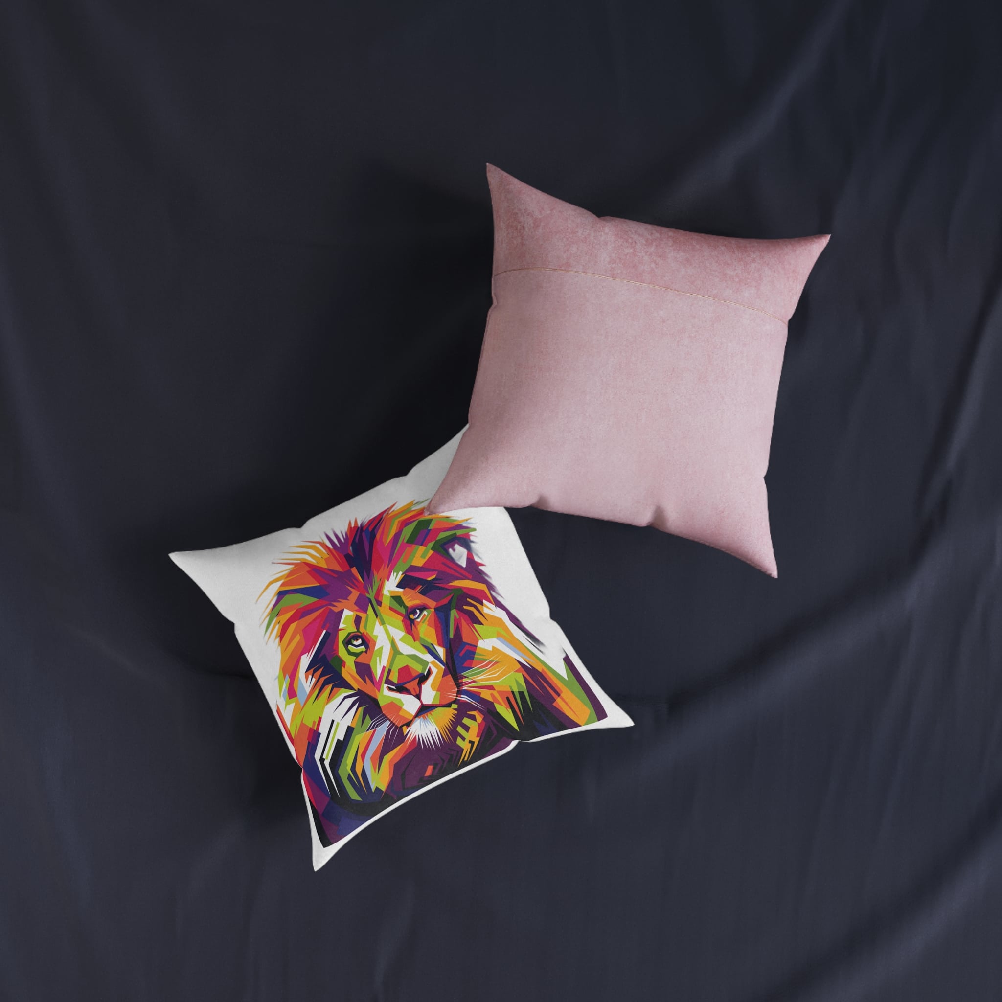 Lionhead Square Pillow Pink Back - Image 7