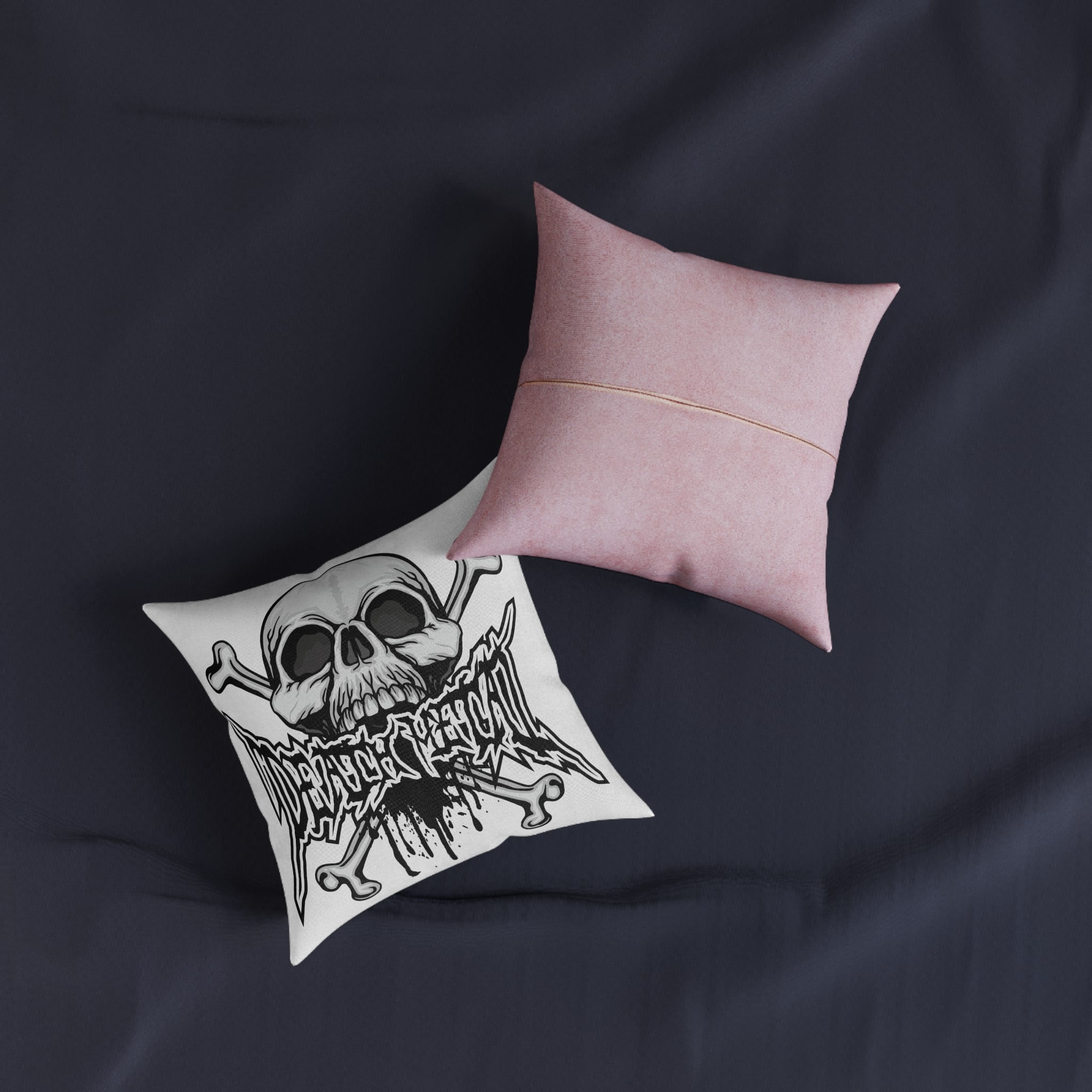 Gothic Sign With Skull Grunge Vintage Design T Shirts (56) Square Pillow Pink Back - Image 3