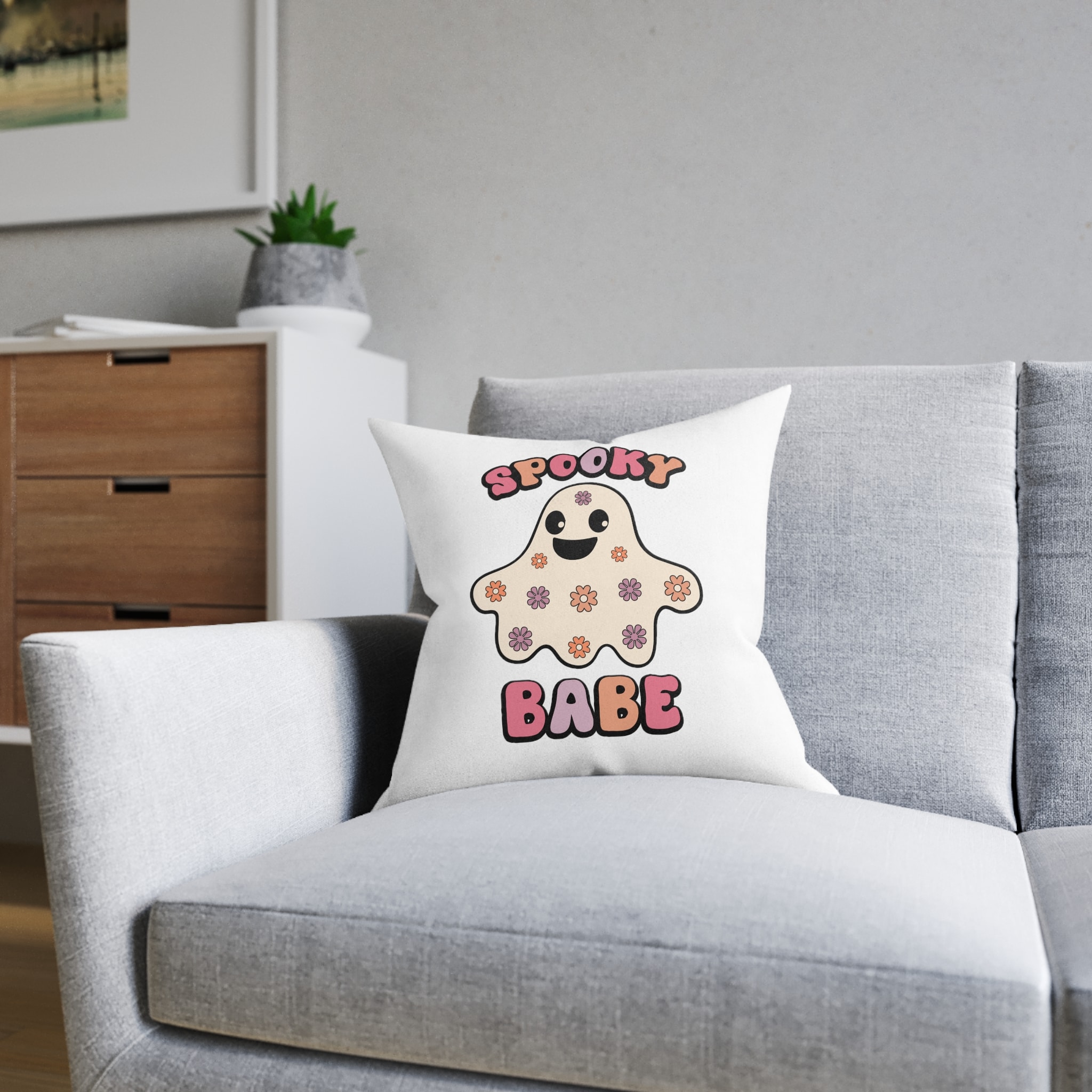 Spooky Babe Square Pillow Pink Back - Image 8