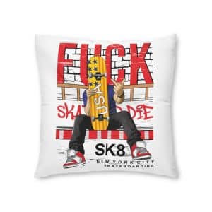 Fuck Skate Die With Skateboarder Illustration Tufted Floor Pillow Square