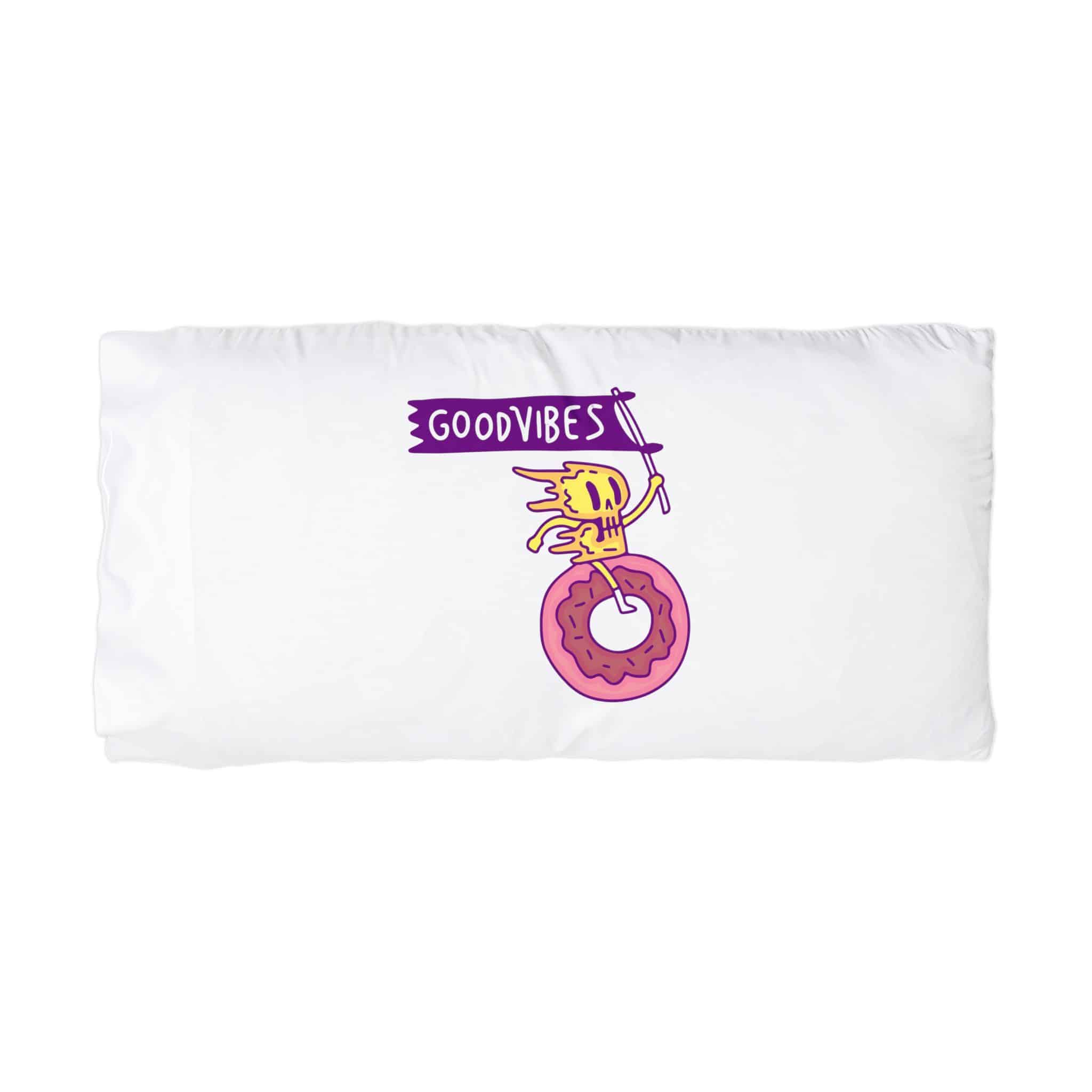 Cool Melted Skull Character Holding Flag Riding Donut Cartoon Illustration T Shirt Microfiber Pillowcase - Image 3