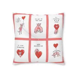 Valentines Day Sphinx Cats Hearts Line Illustrations Postcards Set Tufted Floor Pillow Square