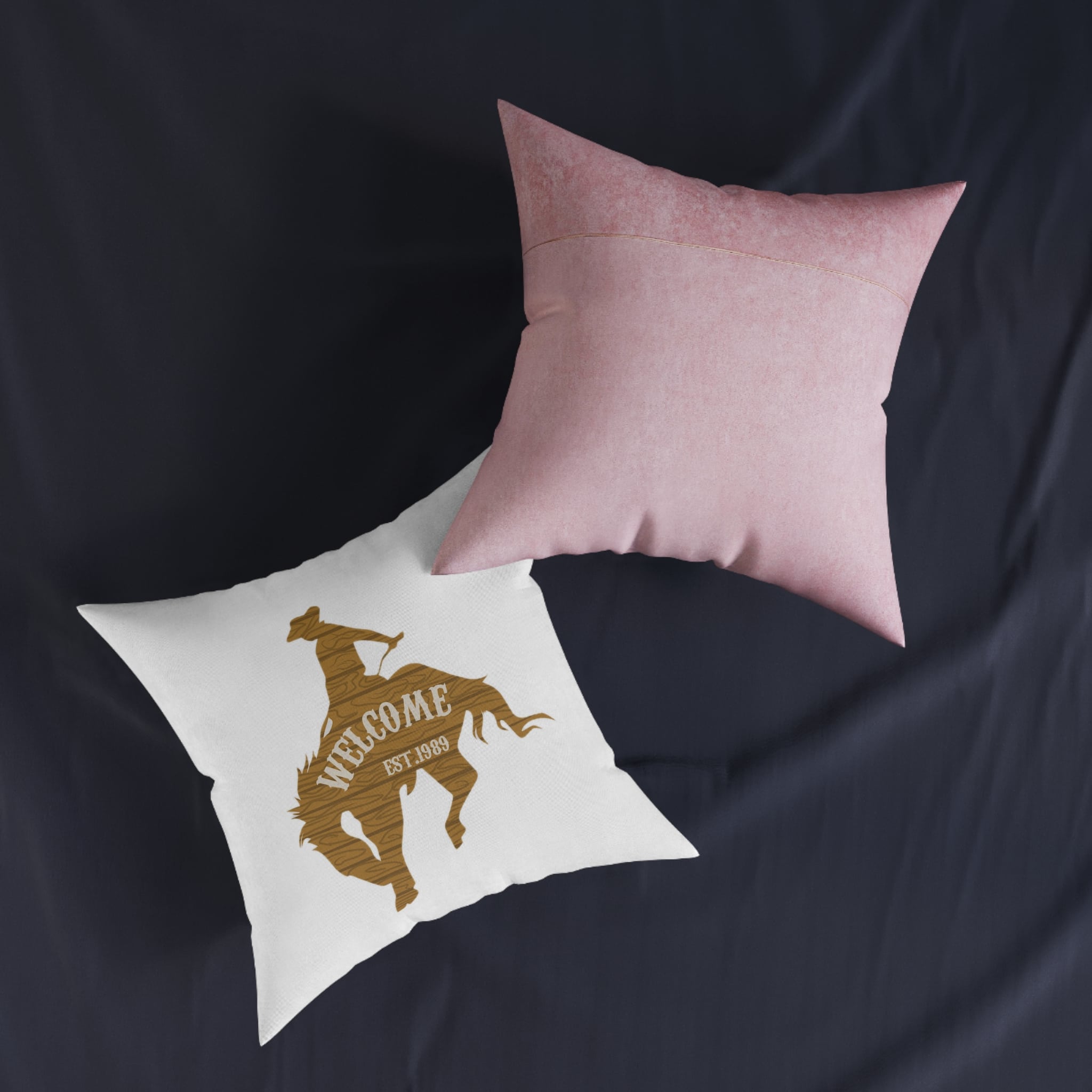 Welcome Cowboy Square Pillow Pink Back - Image 11