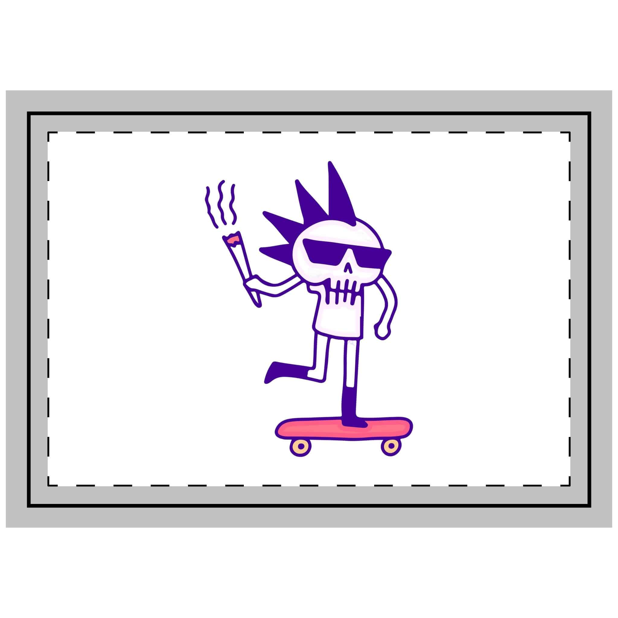 Cool Punk Skull With Cigarette Riding Skateboard Doodle Art Illustration T Shirt Sticker Throw Pillow