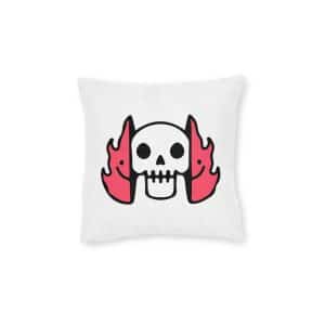 Cool Two Half Fire With Skull Face Inside Illustration Street Wear T Shirt Square Pillow Pink Back