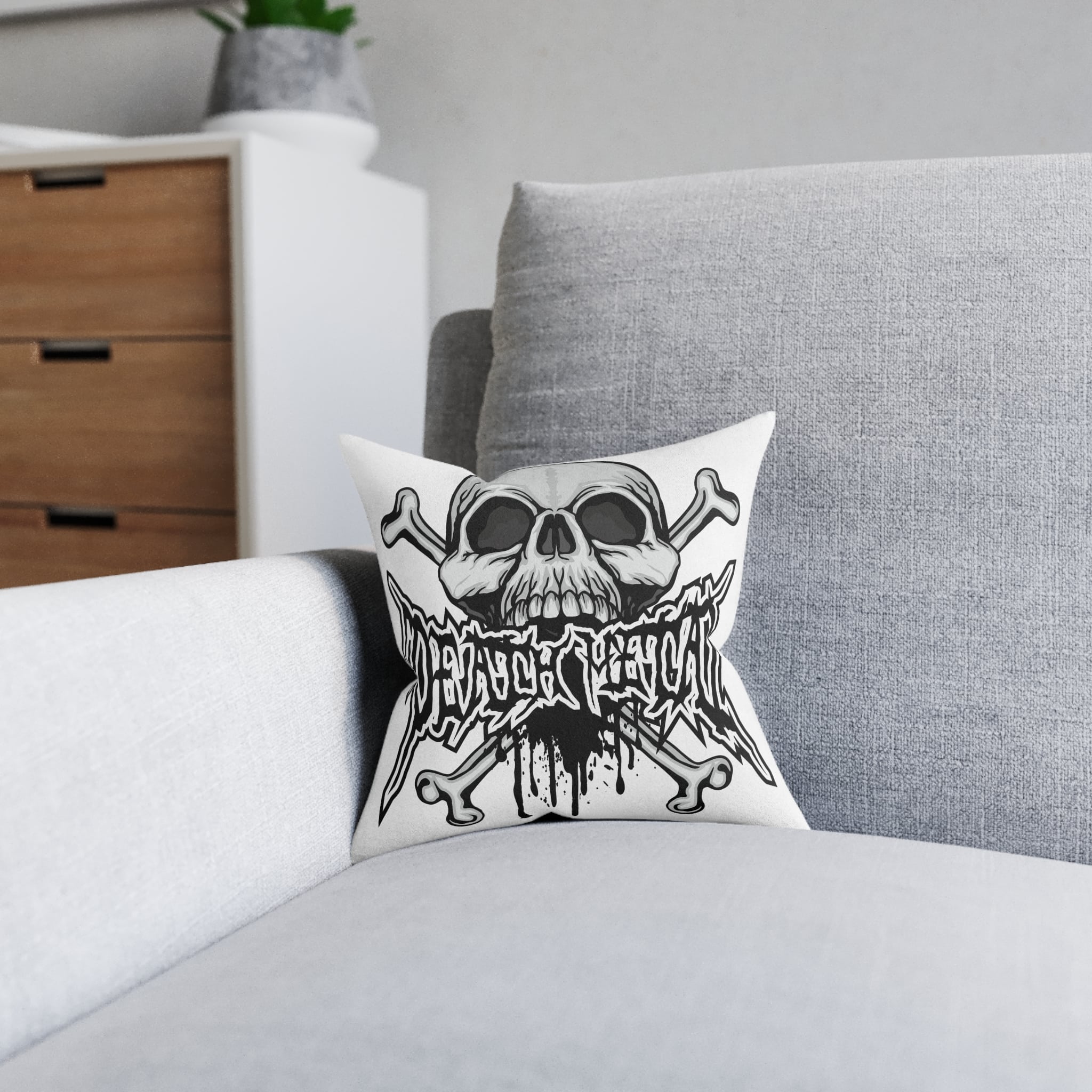 Gothic Sign With Skull Grunge Vintage Design T Shirts (56) Square Pillow Pink Back - Image 4