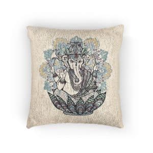 God Ganesha With Ornate Colored Mandala Woven Pillow