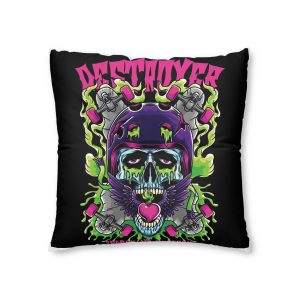 Skull Longboard With Text Illustration Tufted Floor Pillow Square