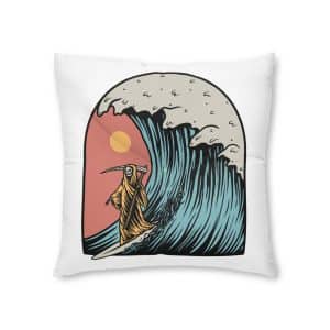 Grim Reaper Surfing Summer Graphic Illustration Tufted Floor Pillow Square