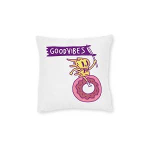Cool Melted Skull Character Holding Flag Riding Donut Cartoon Illustration T Shirt Square Pillow Pink Back