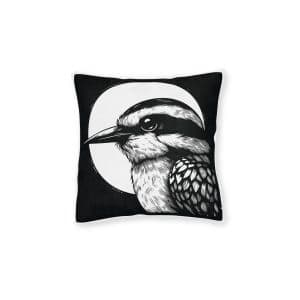 Chickadee Bird Ink Drawing Sitting Flying Birds Black White Illustration Square Pillow Pink Back