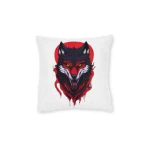 Wolf With Red Head Yellow Eyes Square Pillow Pink Back