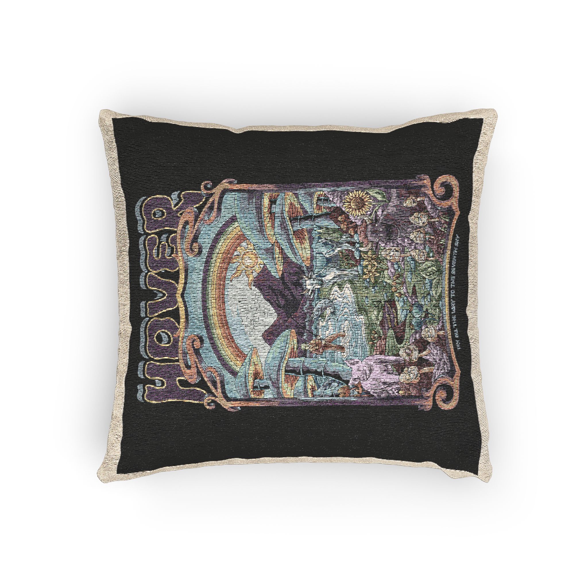 Magic Psychedelic With Text Illustration Woven Pillow - Image 4