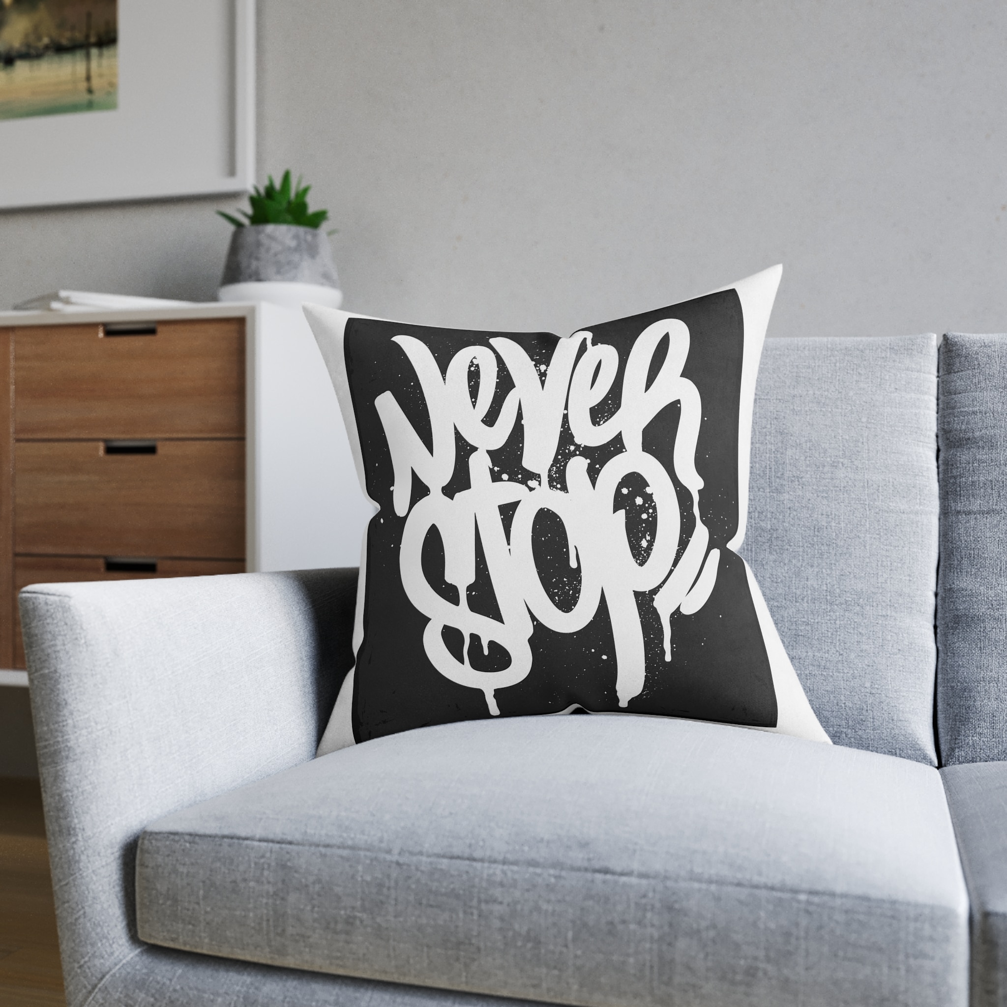 Never Stop Copia Square Pillow Pink Back - Image 12