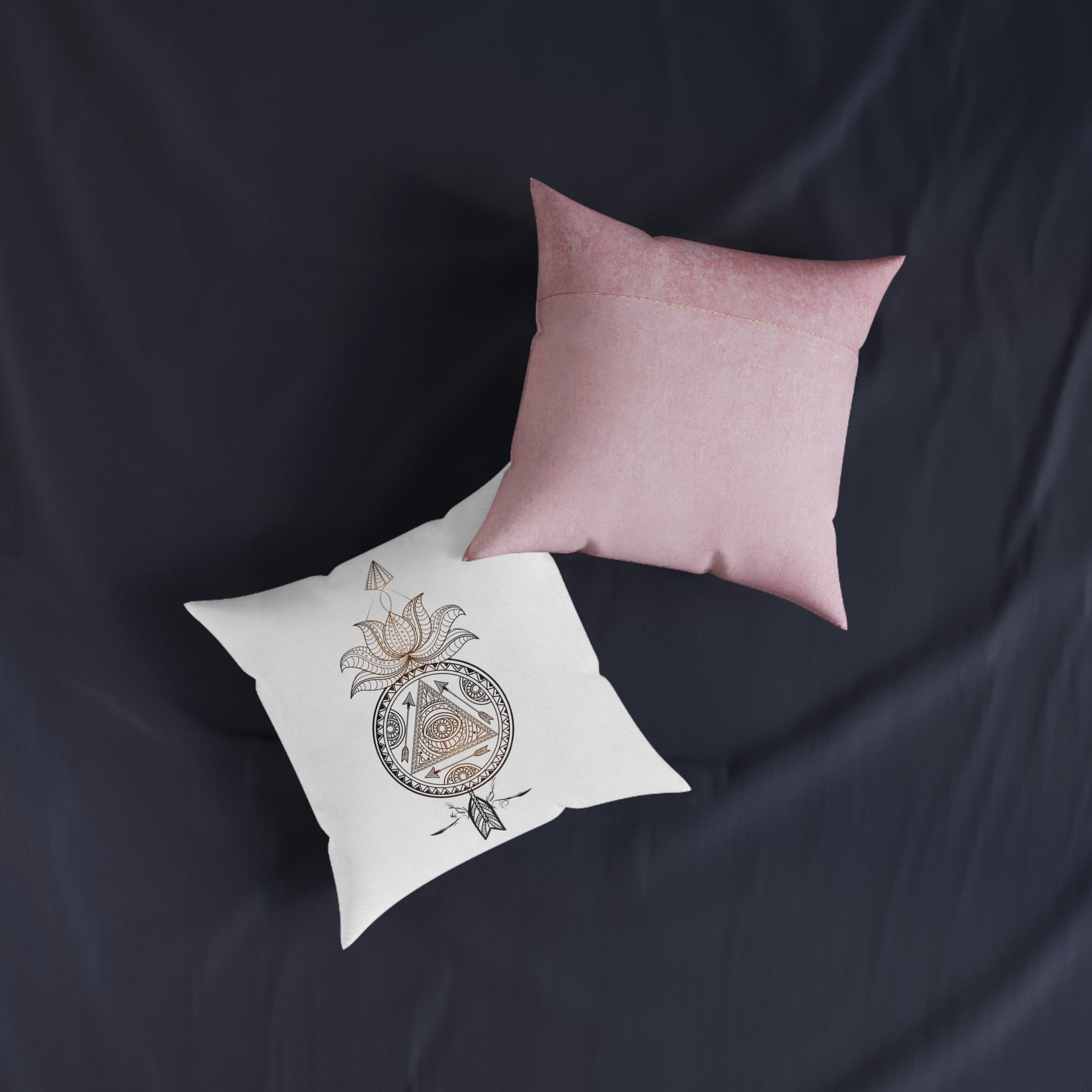 Ornamental Floral Dream Catcher With Lotus Flower Arrow Creative Hand Drawn Ethnic Decorative Elemen Square Pillow Pink Back - Image 7