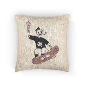 Cool Punk Skull Holding Ice Cream Smoke Cigarette Freestyle With Skateboard Woven Pillow