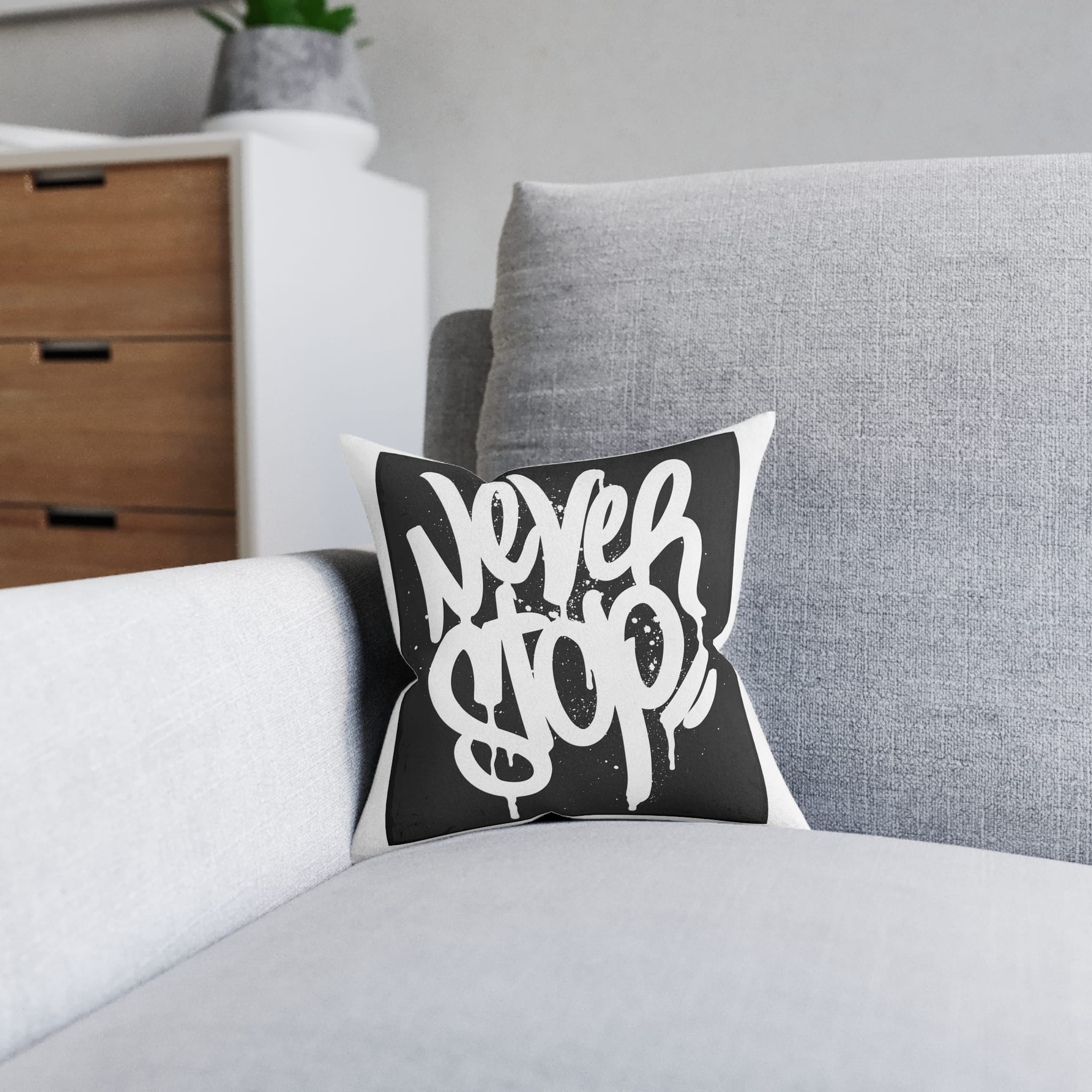 Never Stop Copia Square Pillow Pink Back - Image 4
