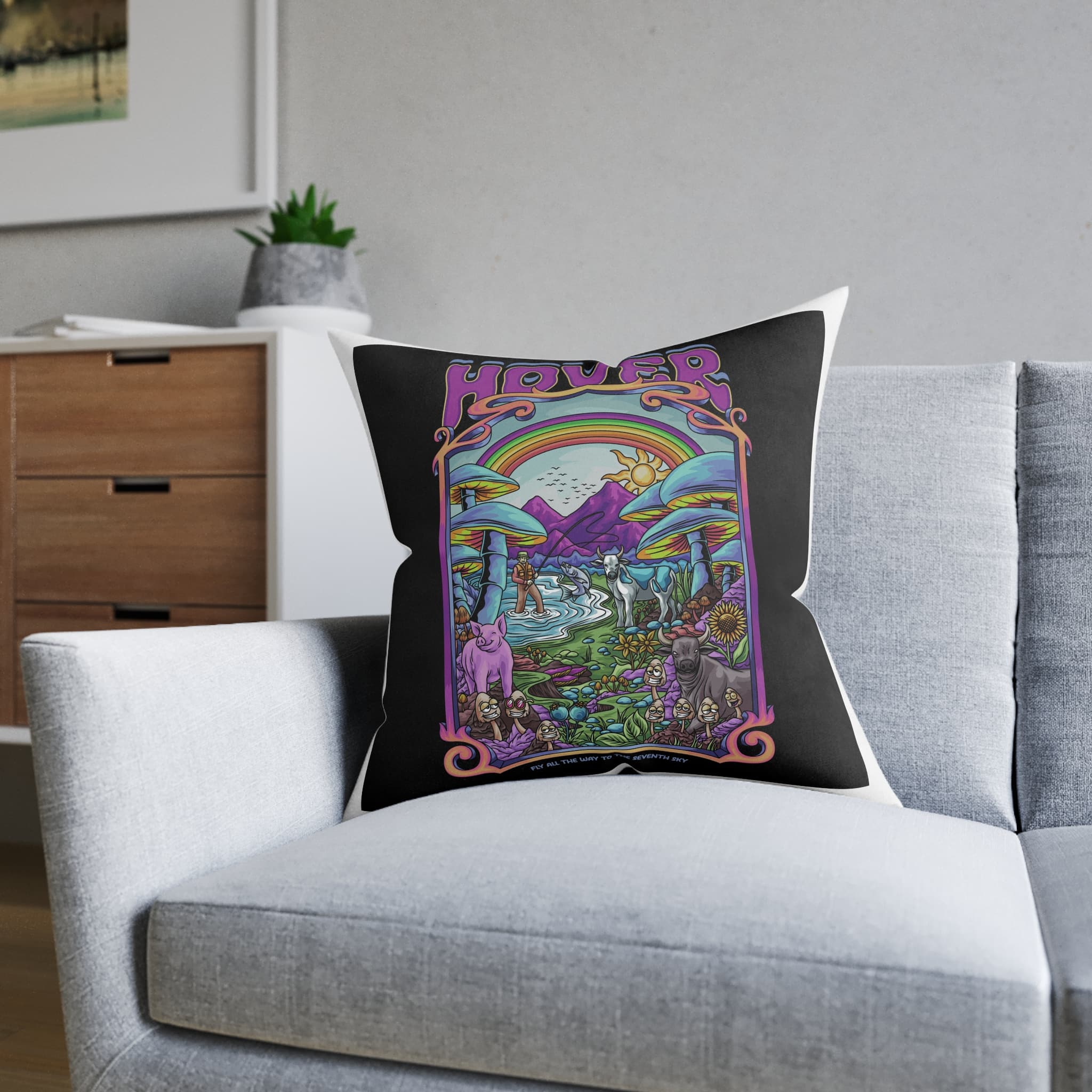 Magic Psychedelic With Text Illustration Square Pillow Pink Back - Image 12
