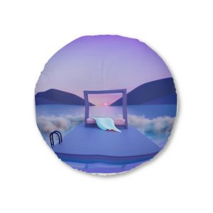 Dreamlike Surrealistic Landscape Purplish Tones Tufted Floor Pillow Round
