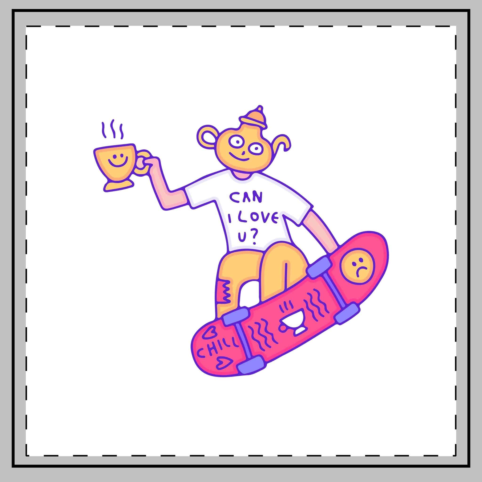 Cool Teapot Character Freestyle With Skateboard Illustration T Shirt Sticker Throw Pillow - Image 2