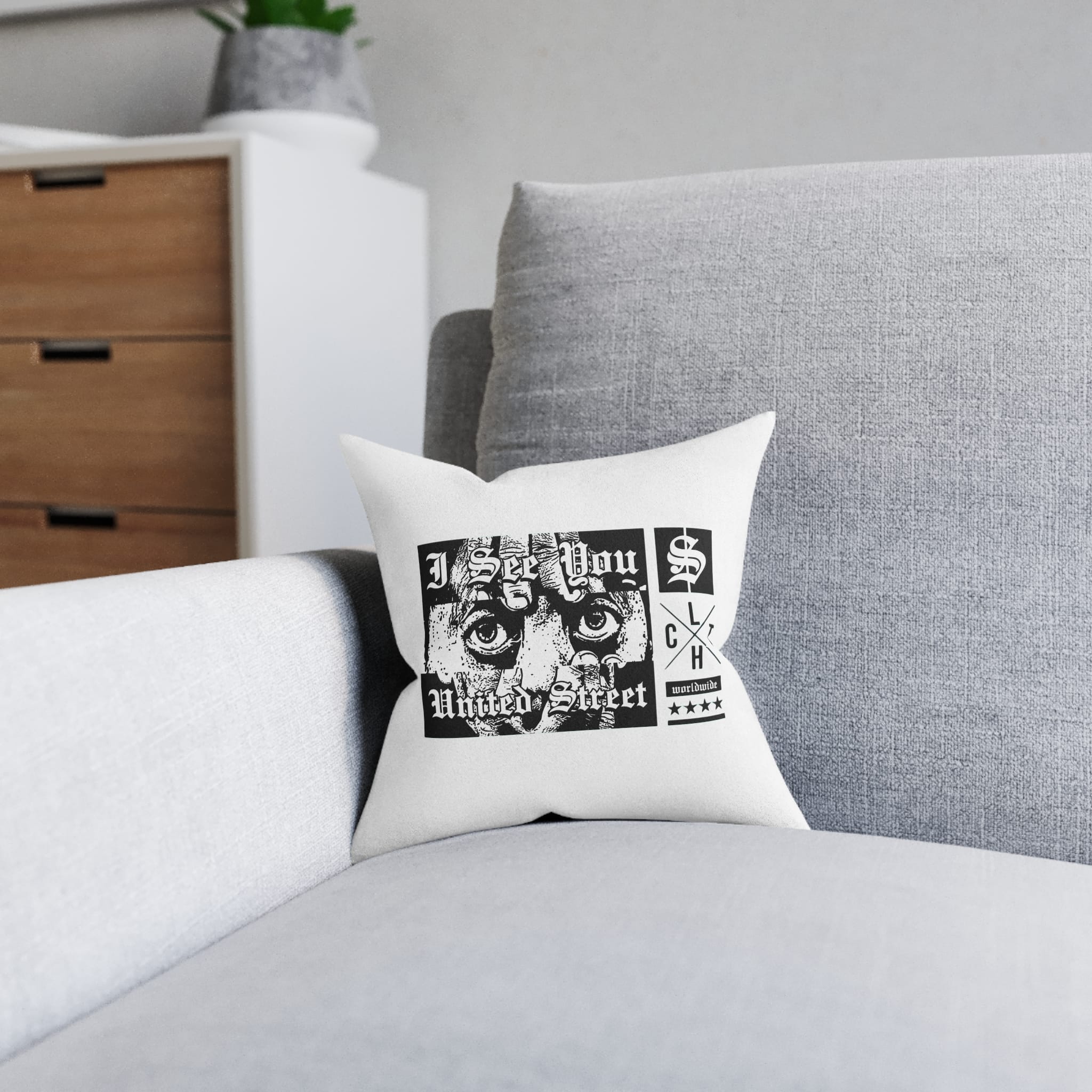 I See You Street Style Vintage Fashion Square Pillow Pink Back - Image 4
