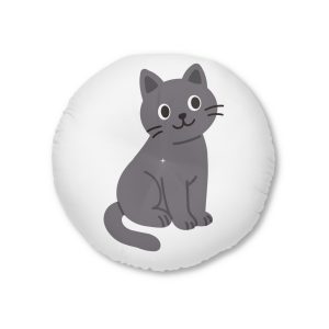 Cute Gray Cat Sitting Looking Up Vector Cat With Curious Expression Sitting Ground Tufted Floor Pillow Round