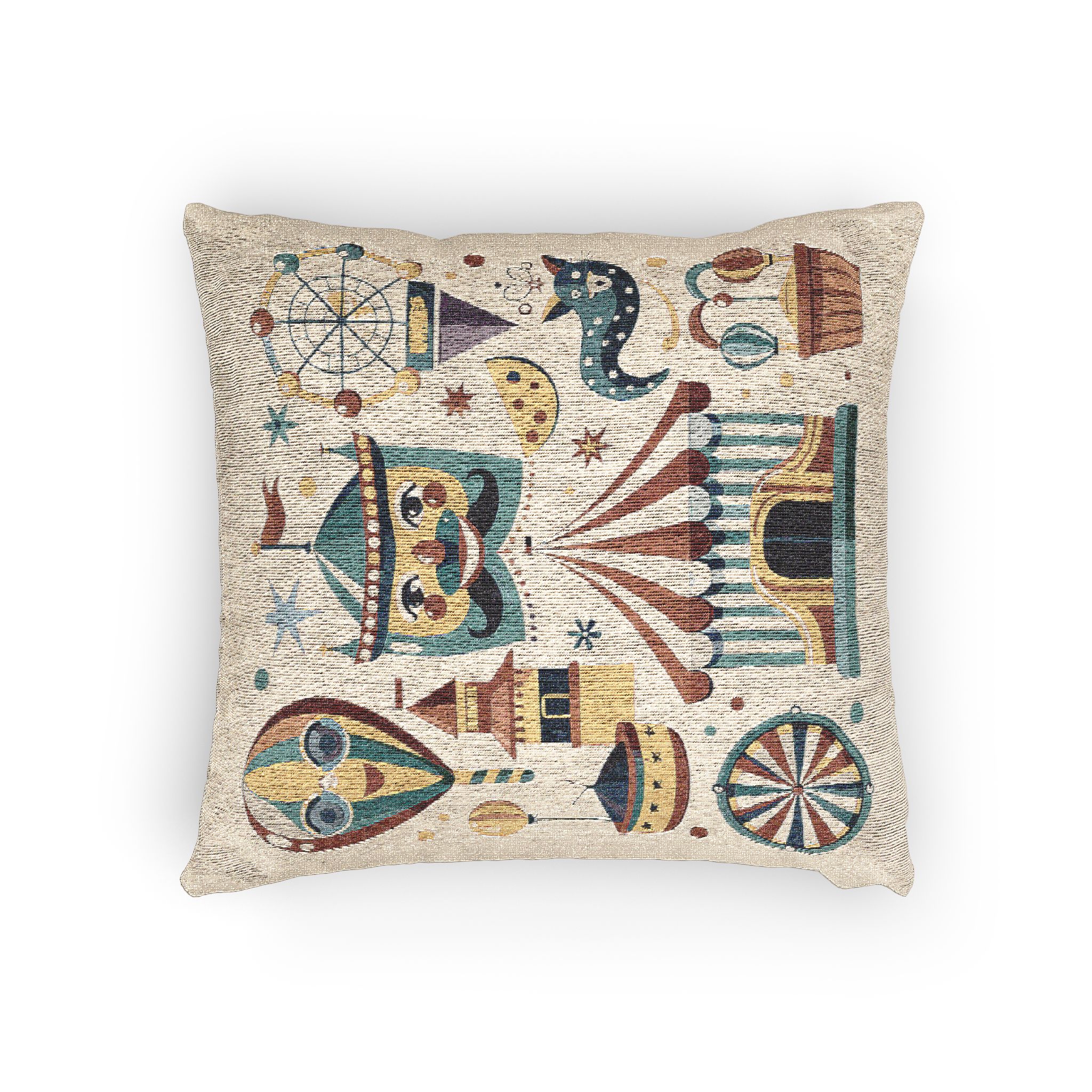Colorful Cartoon Carnival Icons Set With Amusement Park Attractions Circus Tent Hot Air Balloon More Woven Pillow - Image 4