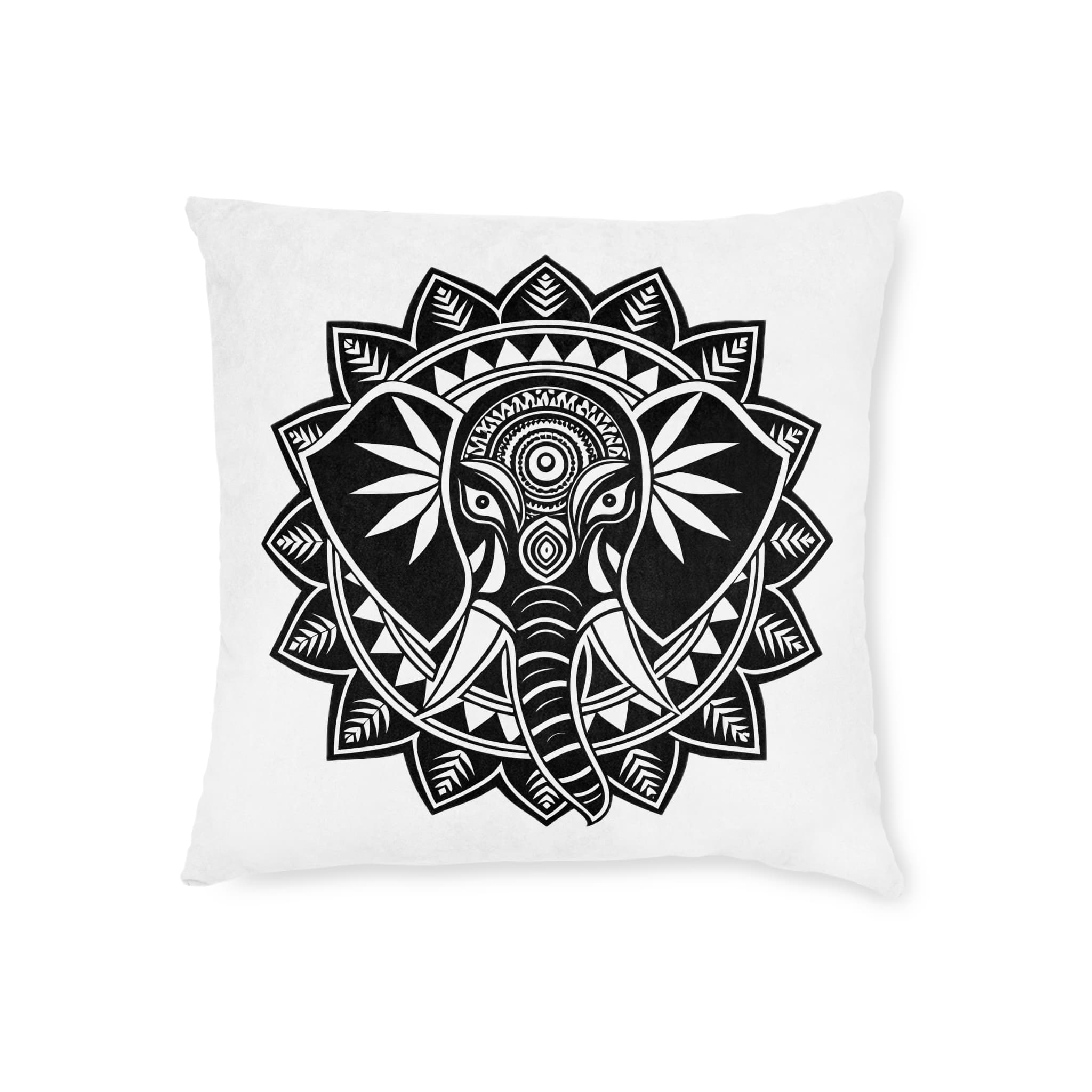 Elephant Mandala Square Pillow Pink Back - Image 5