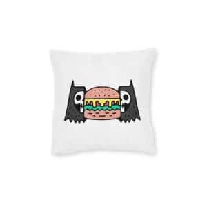Cool Two Half Cat Skull Head With Cheeseburger Inside Illustration T Shirt Street Wear Square Pillow Pink Back