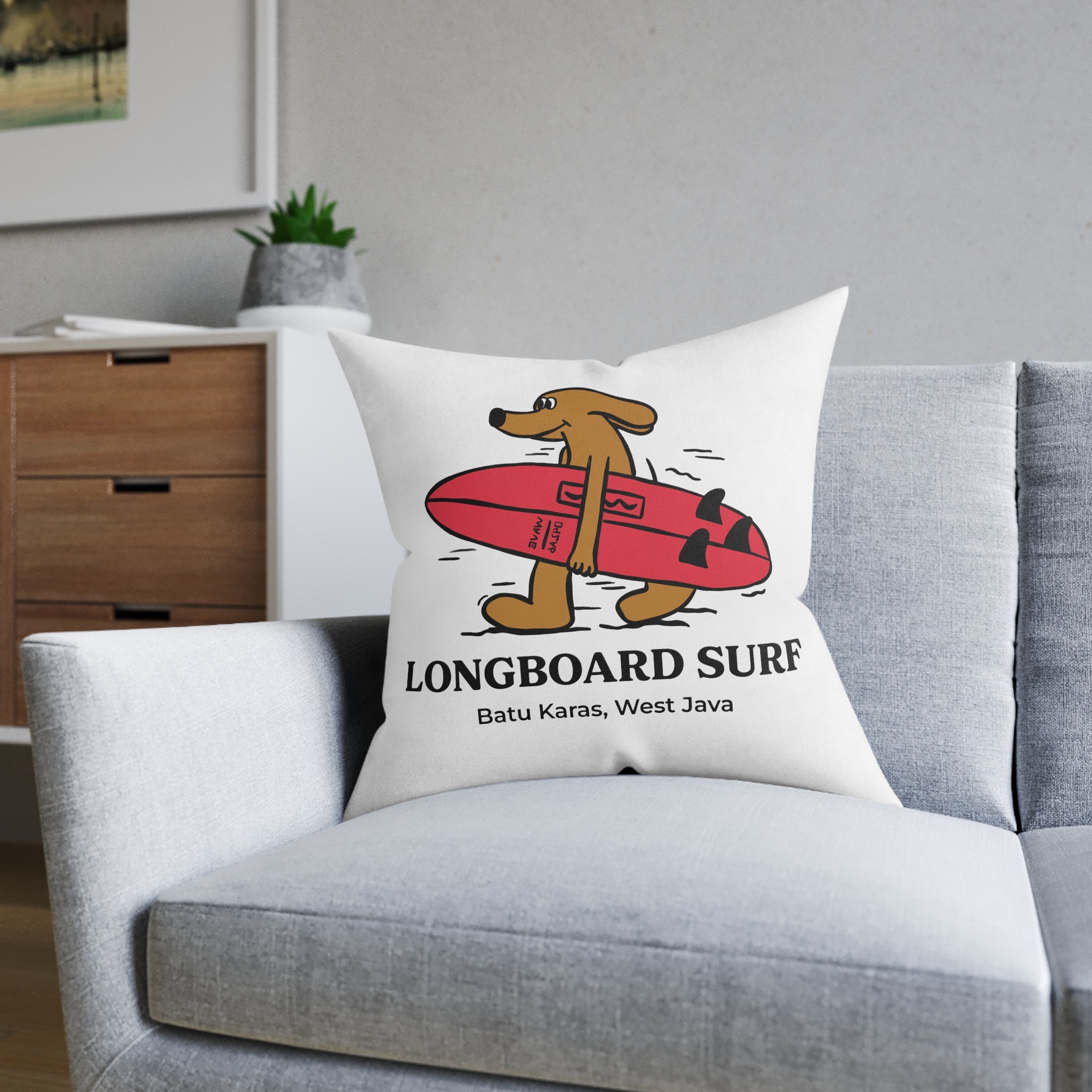 Longboard Surf Square Pillow Pink Back - Image 12