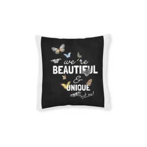 We're Beautiful and Unique Square Pillow Pink Back