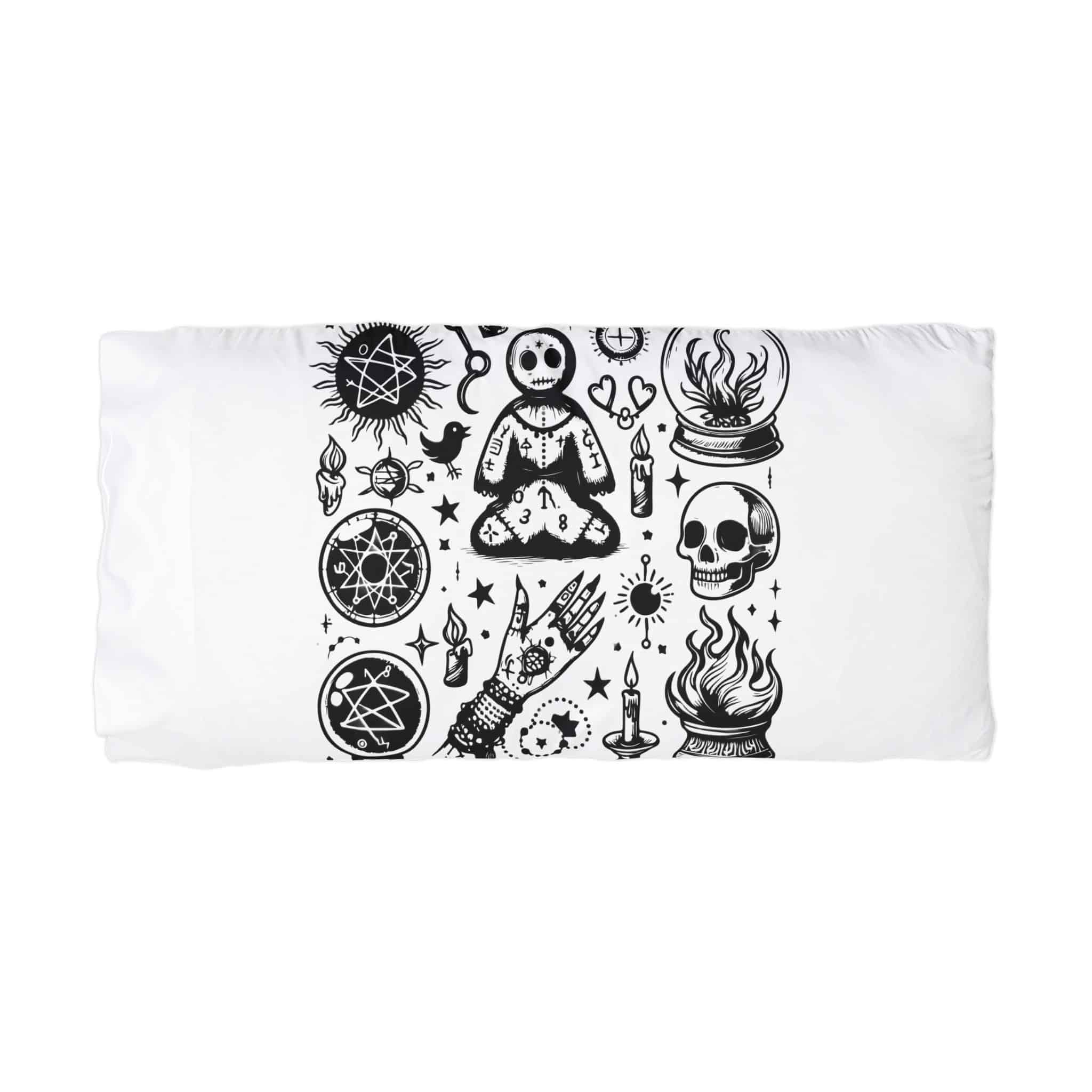 Set of Hand Drawn S of Voodoo Doll Crystal Ball and Clairvoyance Magic and Mystery Microfiber Pillowcase - Image 3