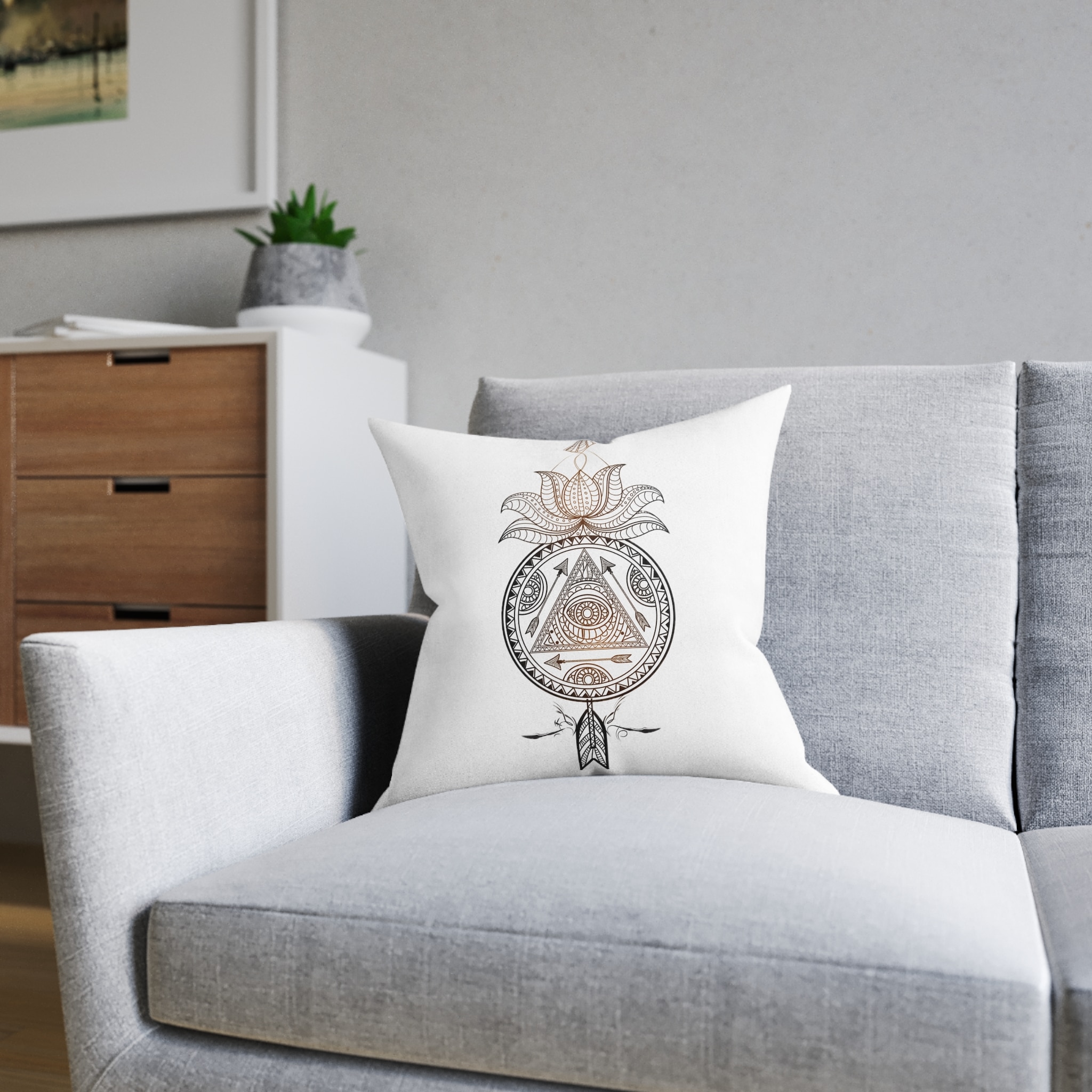 Ornamental Floral Dream Catcher With Lotus Flower Arrow Creative Hand Drawn Ethnic Decorative Elemen Square Pillow Pink Back - Image 8