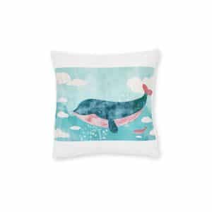Whale With Clouds Square Pillow Pink Back