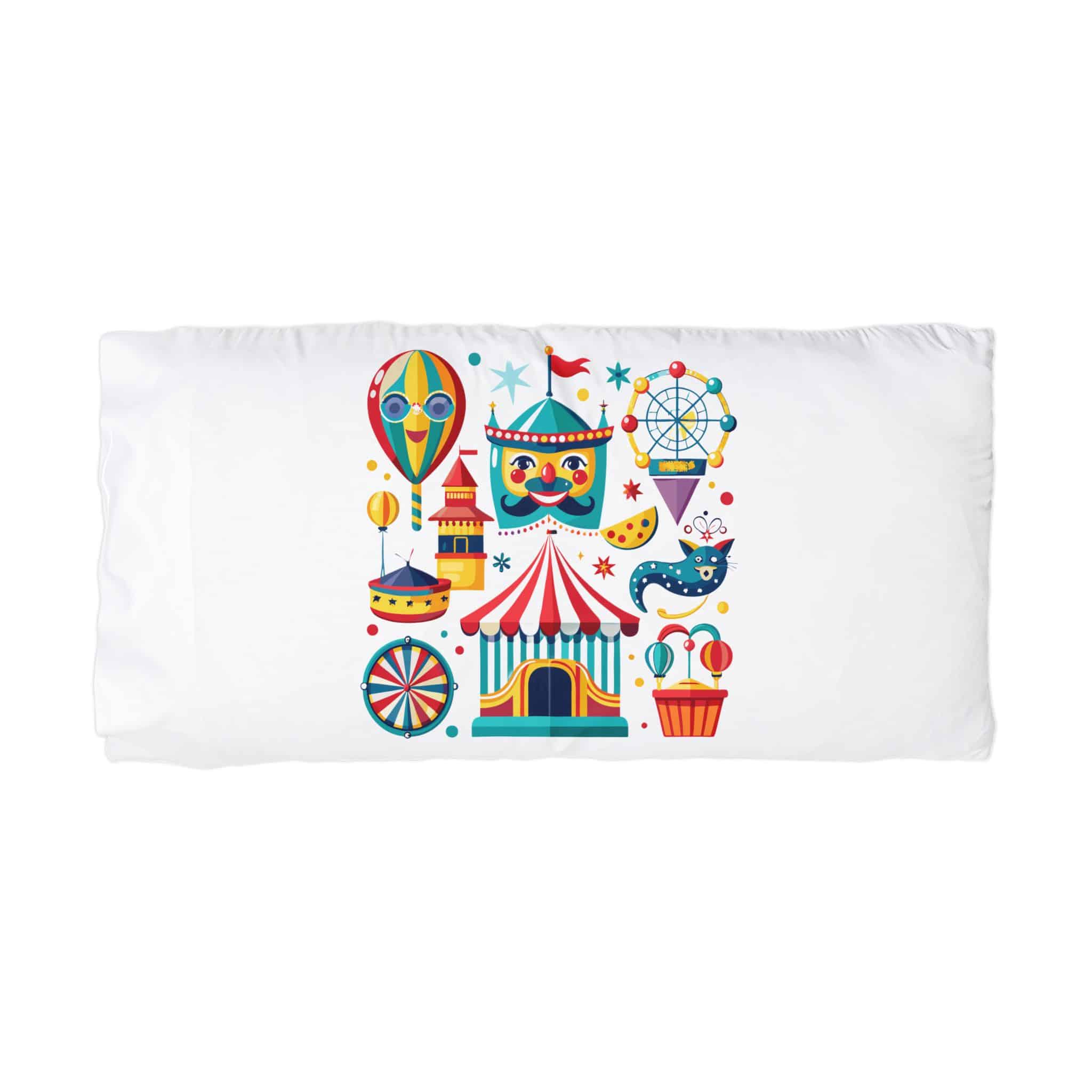 Colorful Cartoon Carnival Icons Set With Amusement Park Attractions Circus Tent Hot Air Balloon More Microfiber Pillowcase - Image 3
