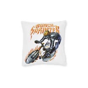 Cornering Skull Cyclist With Text Illustration Square Pillow Pink Back