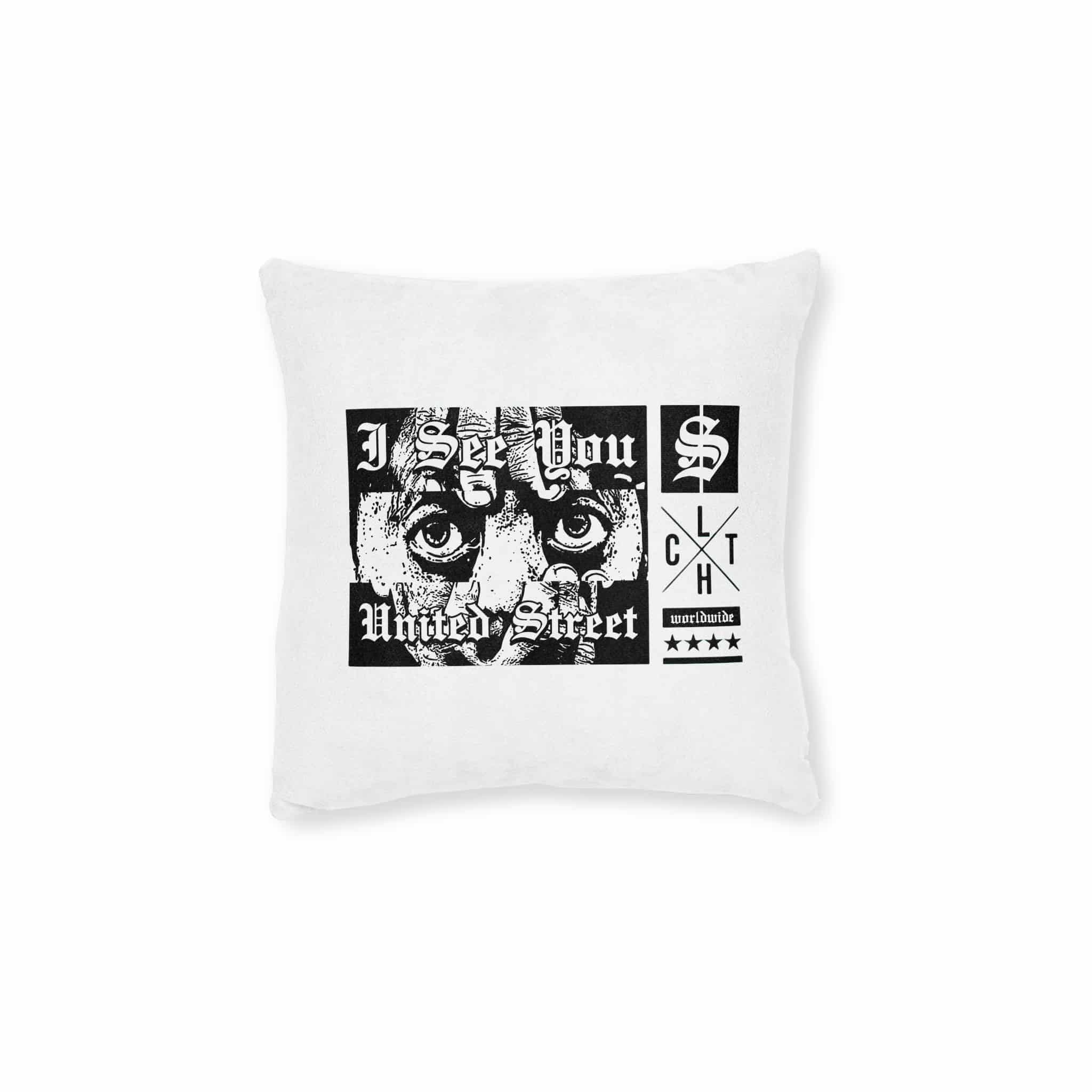 I See You Street Style Vintage Fashion Square Pillow Pink Back