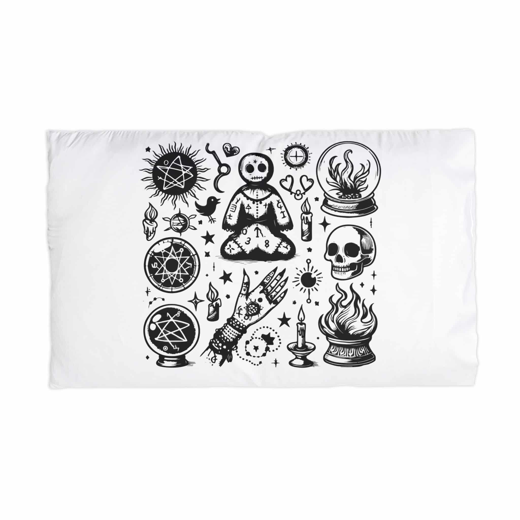 Set of Hand Drawn S of Voodoo Doll Crystal Ball and Clairvoyance Magic and Mystery Microfiber Pillowcase - Image 2