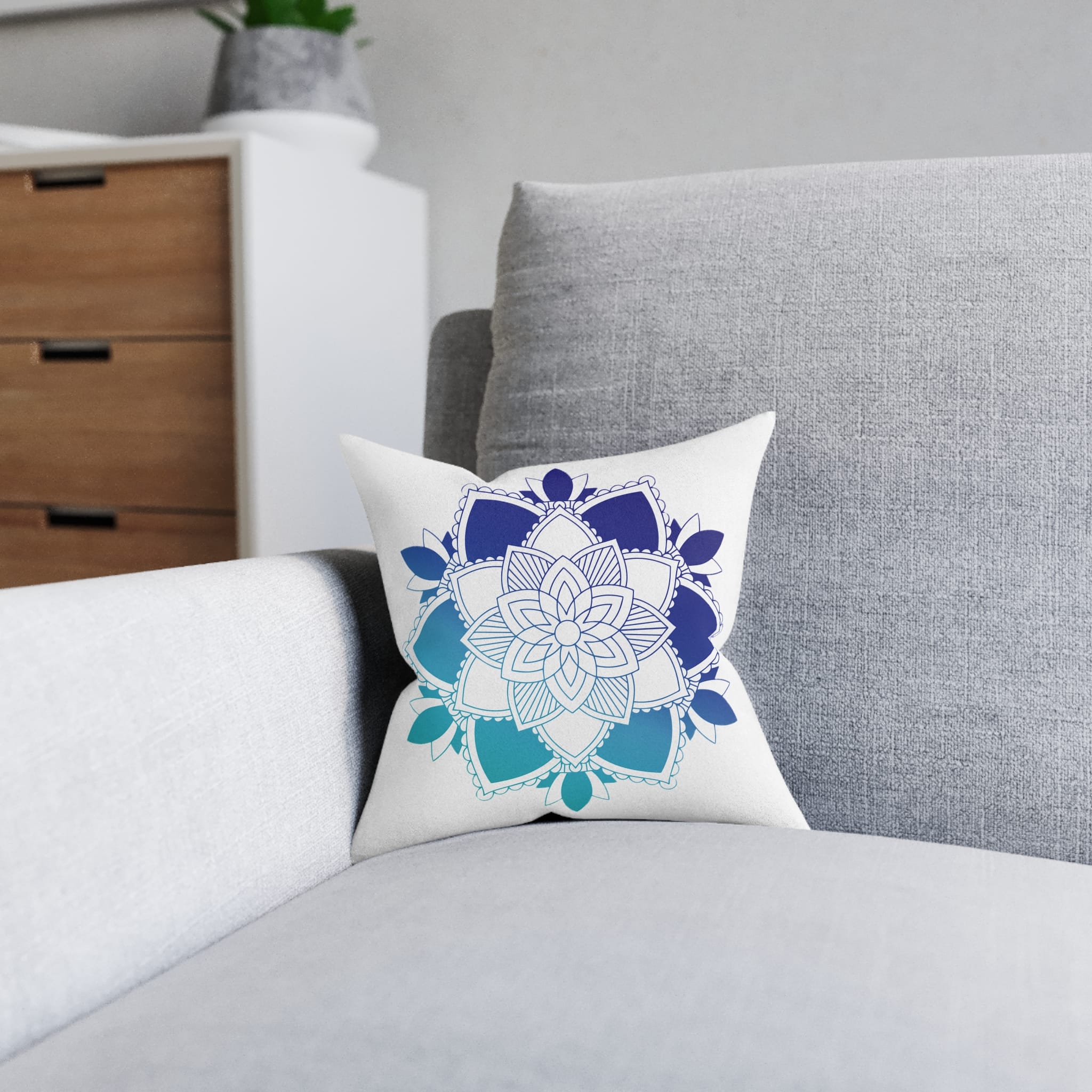 Mandala Pattern Square Pillow Pink Back - Image 4
