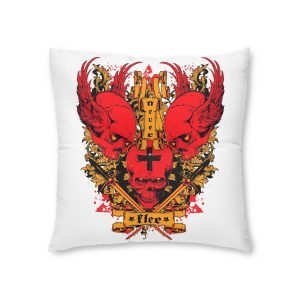 Crossed Marked Skull Between Flying Skulls Tufted Floor Pillow Square