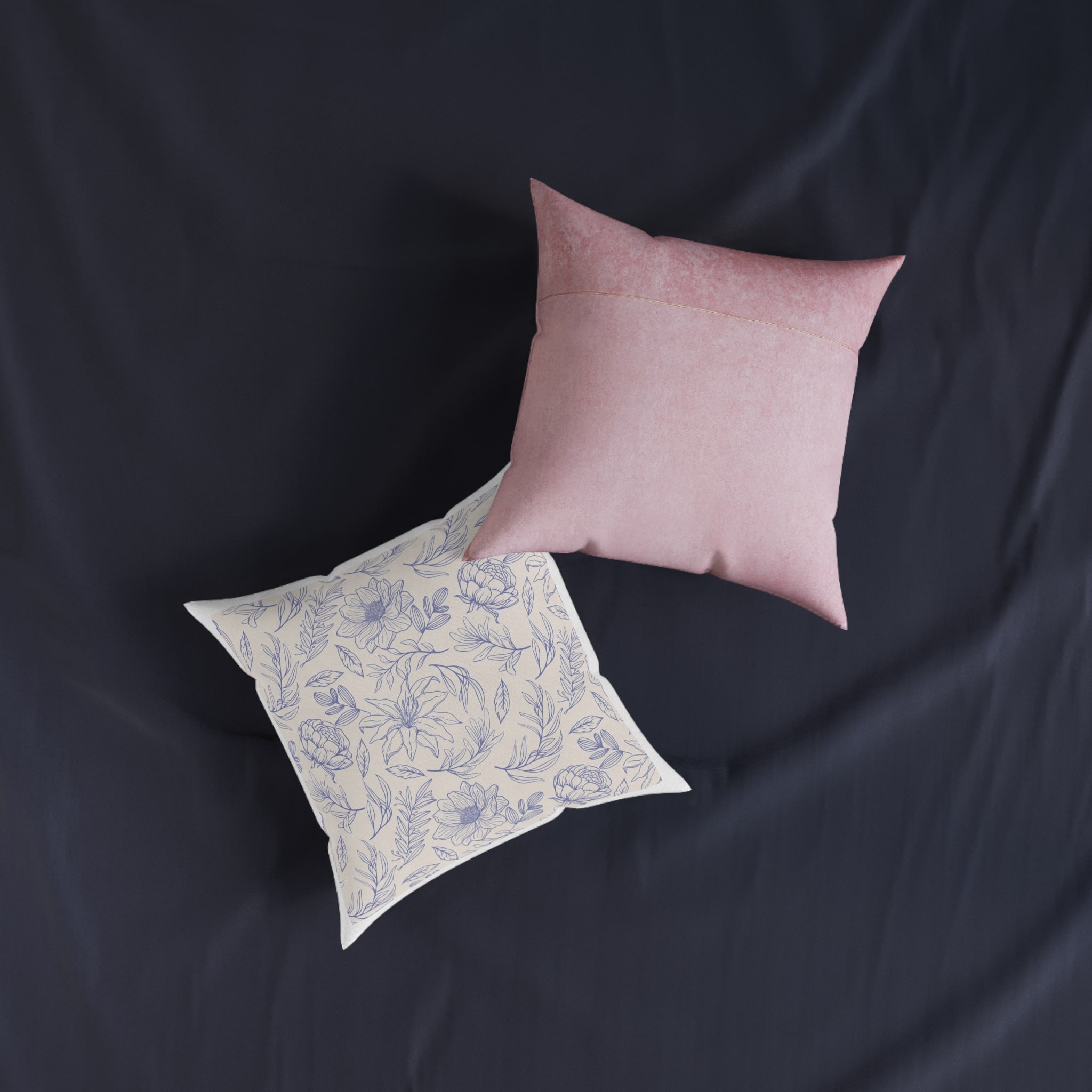 Engraving Hand Drawn Botanical Pattern Square Pillow Pink Back - Image 7