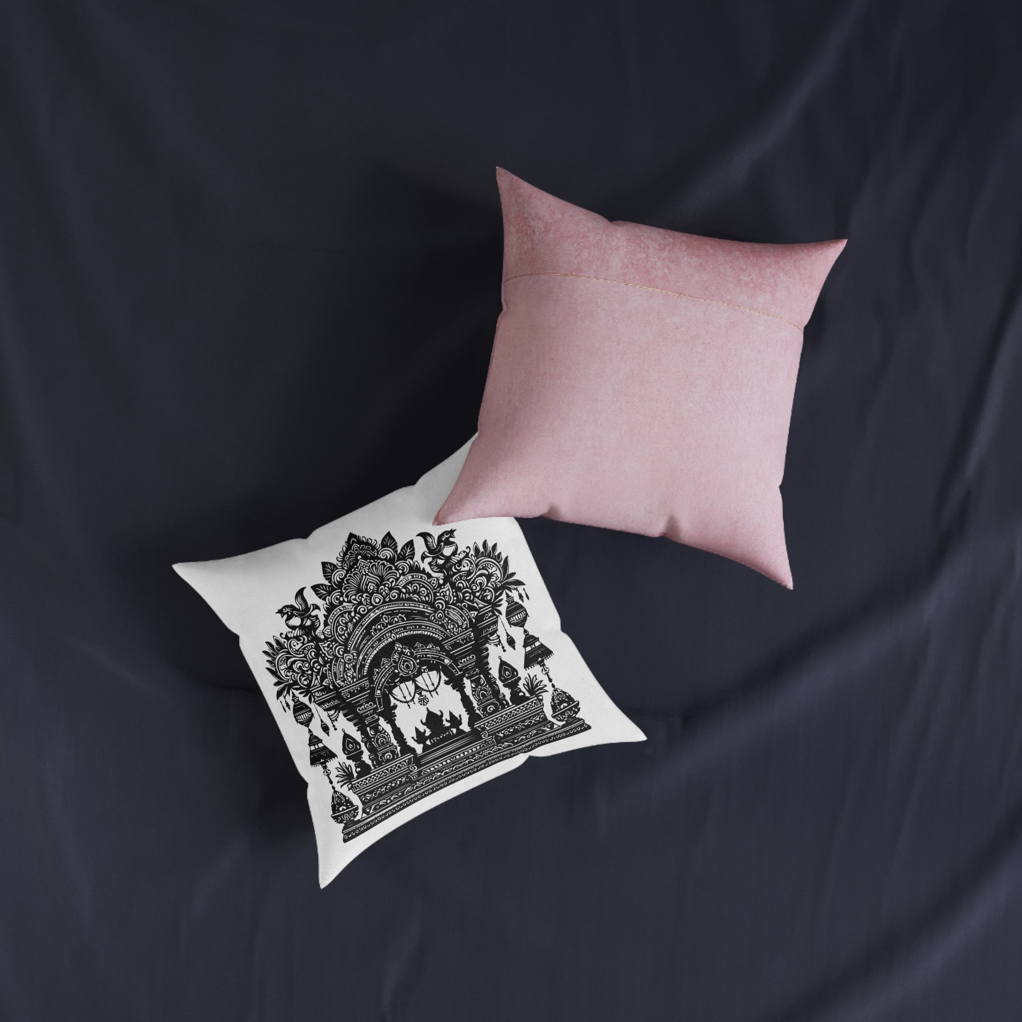 Intricate Puja Mandap Silhouettes Capturing Essence Festive Decor Black Colour Vactor (1) Square Pillow Pink Back - Image 7