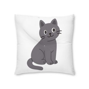 Cute Gray Cat Sitting Looking Up Vector Cat With Curious Expression Sitting Ground Tufted Floor Pillow Square