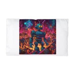 Cartoon Image Robot With Large Robot Center Microfiber Pillowcase