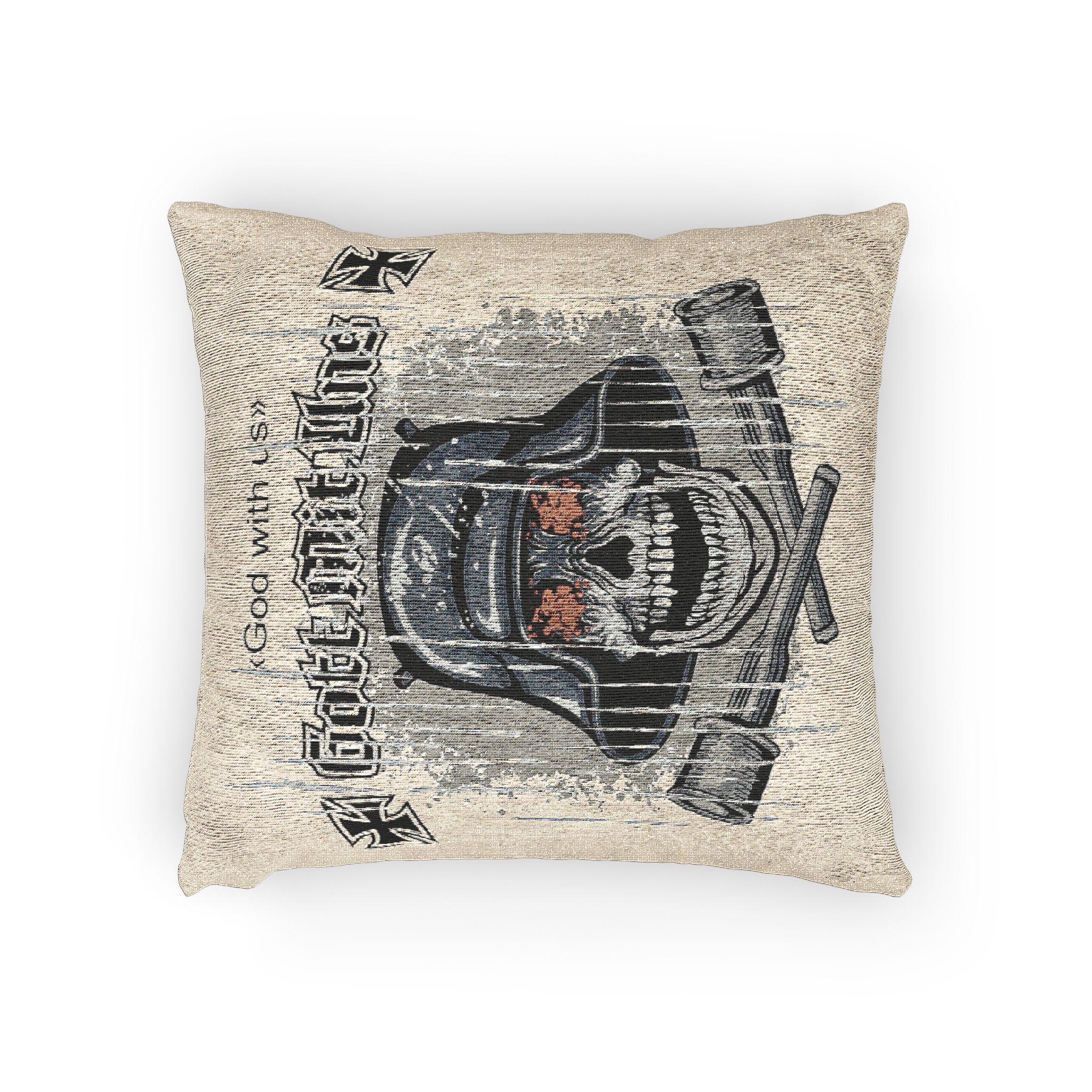 Skull German Military Helmet Grenades Grunge Vintage Design T Shirts Woven Pillow - Image 2