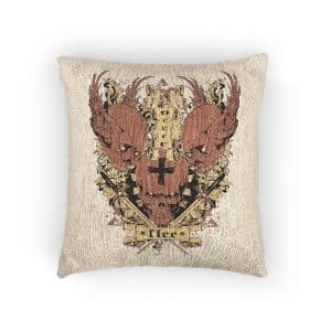 Crossed Marked Skull Between Flying Skulls Woven Pillow